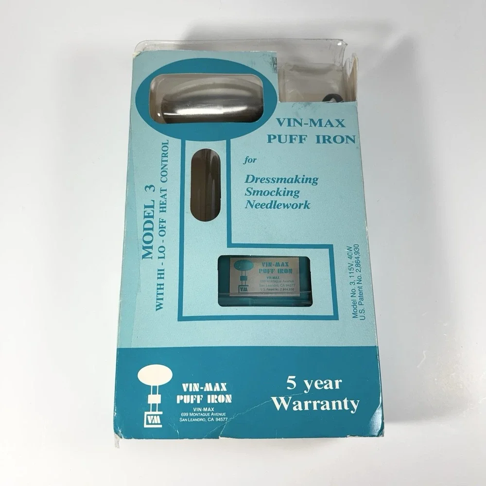 Vintage Vin-Max Puff Iron Model 3 in Original Packaging Hi LO Off Heat Control